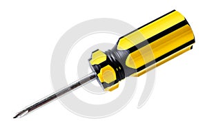 A Screwdriver with plastic and rubber handle and chrome-vanadium Phillips blade