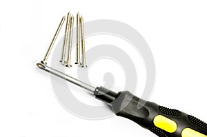 Screwdriver and screws isolated