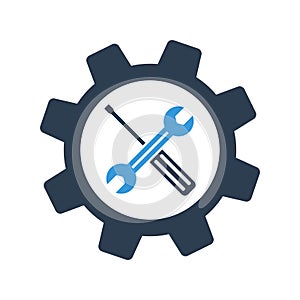 Screwdriver and spanner. Service icon. Wrench key with cog wheel gear sign