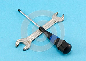 Screwdriver spanner tommy wrench tools cross blue