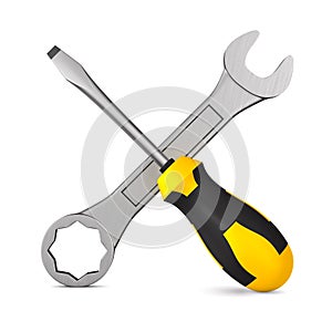 Screwdriver and turnscrew on white background. Isolated 3D illustration