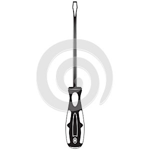 Screwdriver work tool black silhouette. Electrician, construction worker and repairman hand tool, vector illustration.