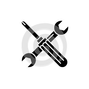 Screwdriver and wrench black icon, vector sign on isolated background. Screwdriver and wrench concept symbol