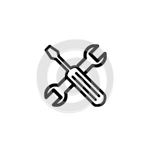 Screwdriver And Wrench Line Icon In Flat Style For App, UI, Websites. Black Icon Vector Illustration