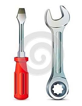 Screwdriver and wrench, realistic vector