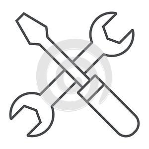 Screwdriver and wrench thin line icon, settings