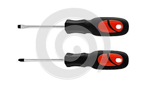 Screwdrivers Black Red Handle on white background