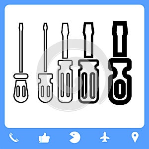 Screwdrivers Icons. Professional, Pixel-aligned, Pixel Perfect, Editable Stroke, Easy Scalablility
