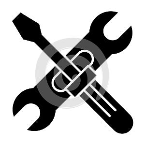 Screwdriwer and adjustable wrench solid icon. Repair vector illustration isolated on white. Screwdriver and spanner