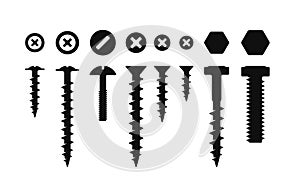 Screws, Bolt and Nut Set on White Background. Vector
