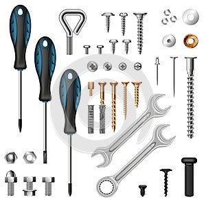 Screws Bolts Tools Realistic Set