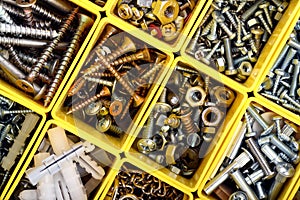 Screws, bolts, nuts and other carpenter stuff in a