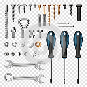 Screws Bolts Tools Transparent Set