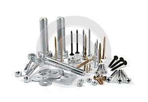 screws and fasteners on white background