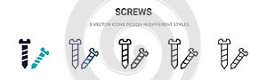 Screws icon in filled, thin line, outline and stroke style. Vector illustration of two colored and black screws vector icons