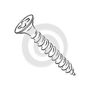 Screws, nails isolated on a white background. Vector illustration, metal screw vector sketch illustration