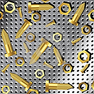 Screws and nuts over metallic texture 2