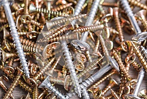 Screws, a pile of assortment for domestic work.