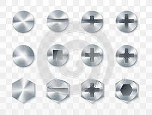 Screws, rivets and bolts set. Vector illustration isolated on transparent background photo