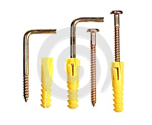 Screws and yellow plastic dowels