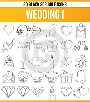 Scribble Black Icon Set Wedding I