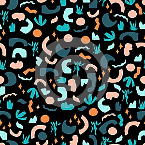 scribble boho style vector seamless pattern. Abstract doodle different shapes. Modern geometric objects, hand drawn, trendy design