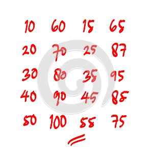 Scribble Circle Font Hand Drawn Numbers red Isolated