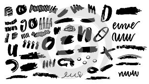 Scribble doodle paint underline set vector illustration. Pen shape abstract and sketch line marker. Brush stroke collection mark