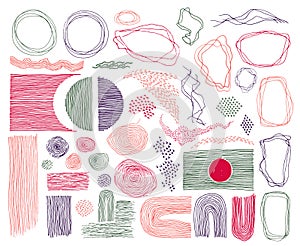 Scribble frames, lines and dots texture backgrounds vector collection.