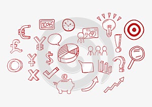 scribble hand drawn business icon set of doodle vector grungy element on white background