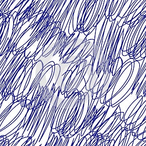 Scribble hand drawn seamless pattern blue line