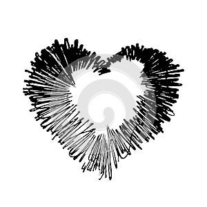 Scribble heart shape sketch black color, hand drawn heart symbol isolated on white, heart shape in paint stripe brush stroke