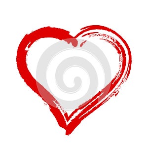 Scribble heart shape sketch red color, hand drawn heart symbol isolated on white, heart shape in paint stripe brush stroke