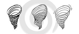 Scribble hurricane Hand drawn doodle icon. Sketch black outline thick and thin line cyclone tornado sing