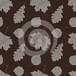 Scribble leaves seamless autumn pattern.