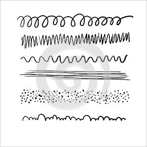 Scribble lines set. Zigzag, wavy, straight, spiral lines. For creating brushes, patterns, decorative elements, decoration presenta photo