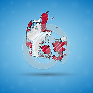 Scribble map of Denmark. Sketch Country map for infographic, brochures and presentations, Stylized sketch map of Denmark