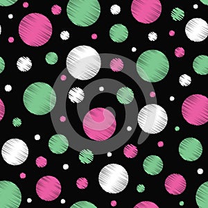 Scribble pastel green, white, pink vector polka dots seamless pattern background