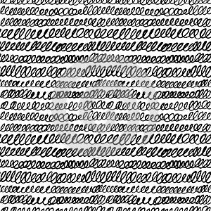 Scribble swirls hand drawn seamless pattern. Charcoal curls doodle drawing.