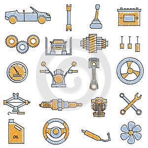 Scribbled Mechanical icon set