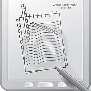 Scribbling pad in a tablet with stylus. Vector illustration decorative background design