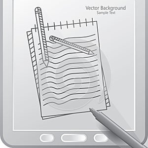 Scribbling pad in a tablet with stylus. Vector illustration decorative background design photo