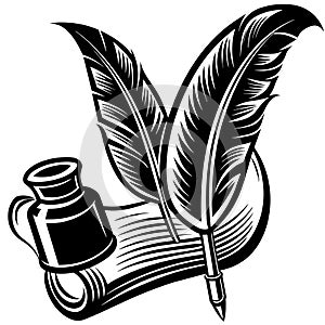 Scribe\'s Quill and Scroll Vector Illustration photo