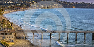 Scripps Pier and San Diego shoreline with houses