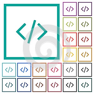 Script code flat color icons with quadrant frames