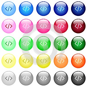 Script code icons in color glossy buttons