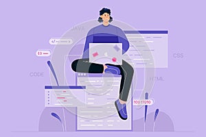 Script coding and programming in php, python, javascript, programmer working online