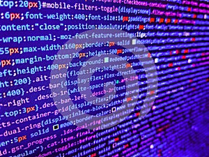 Script on computer with source code. Programming code abstract background screen of software. Internet app development and design