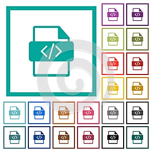 Script file type flat color icons with quadrant frames