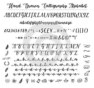 Script font alphabet written with a brush.